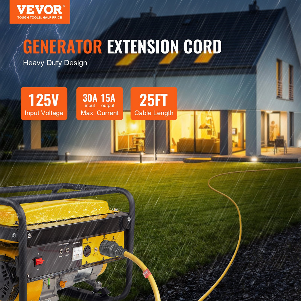Cable de extensión para generador VEVOR de 30 amperios 25 pies  de 125 V y 375 W