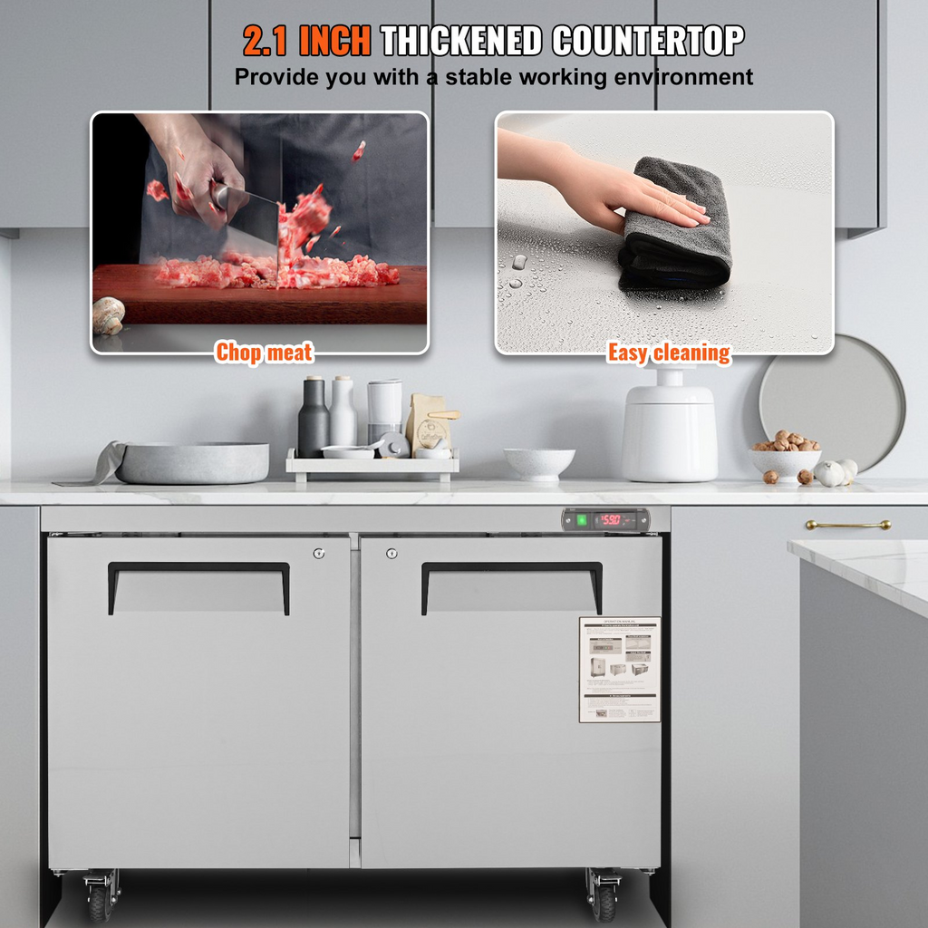 Refrigerador comercial VEVOR de 48"  12,85 pies cúbicos de espesor 2 puertas con cerradura