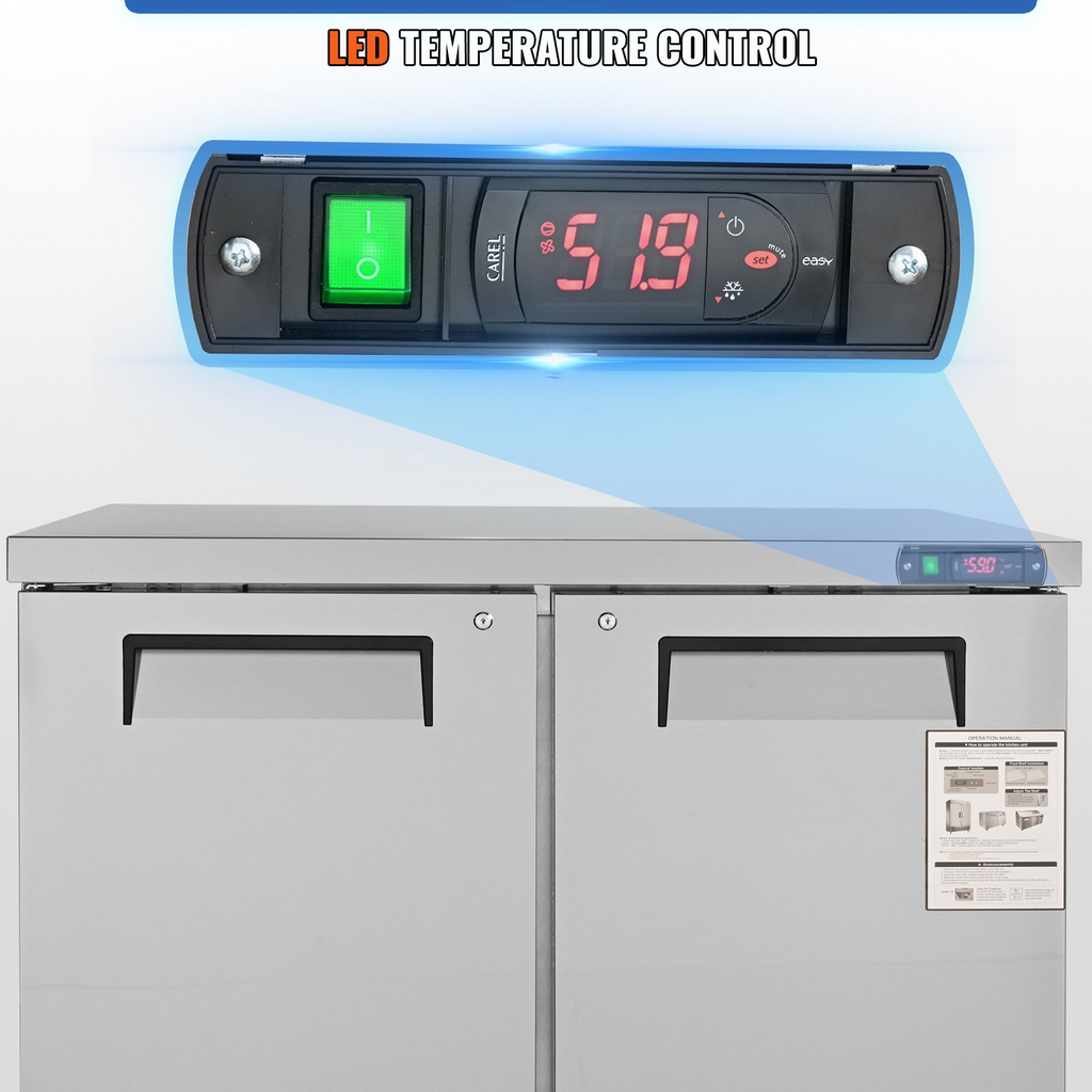 Refrigerador comercial VEVOR de 48"  12,85 pies cúbicos de espesor 2 puertas con cerradura