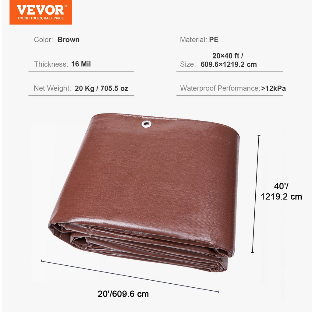 VEVOR Lona de 20 x 40 pies 16 mil de grosor