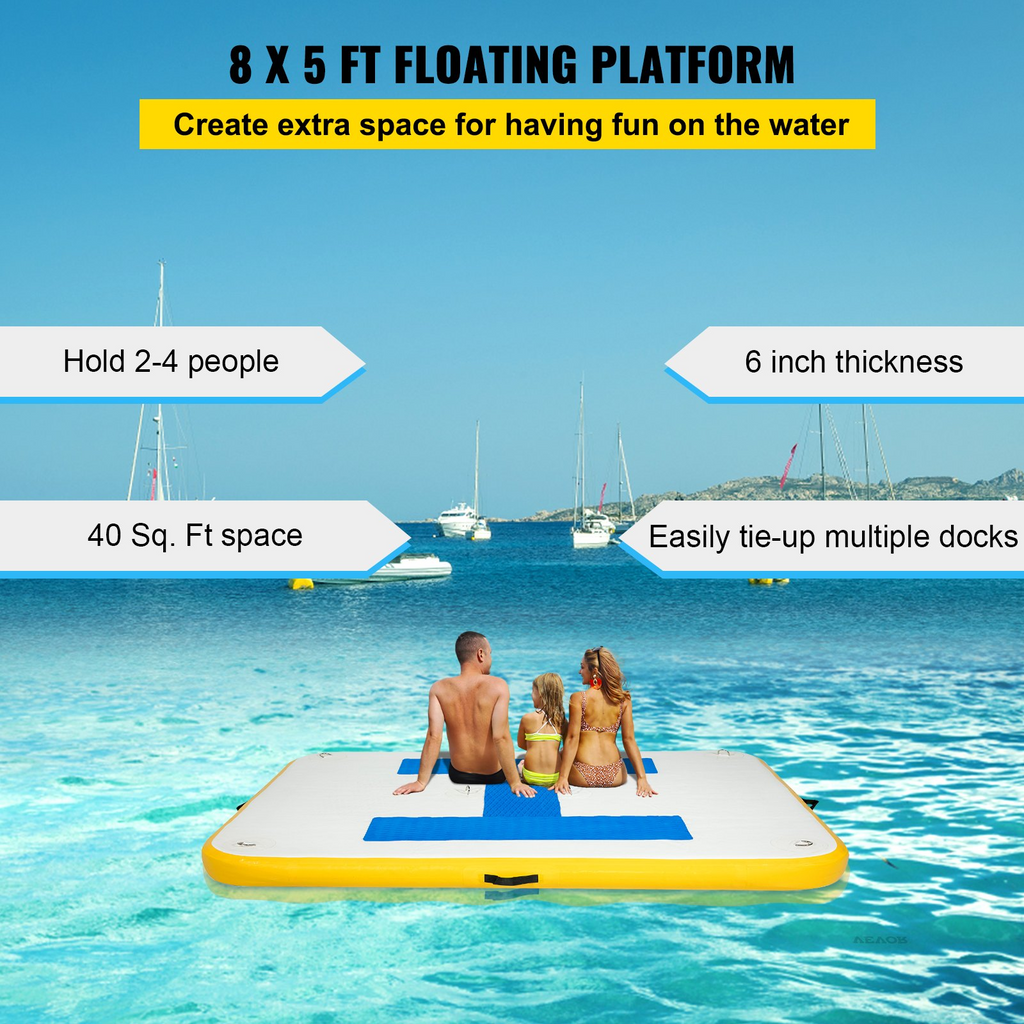 Plataforma de muelle inflable 8 x 5 pies con bomba de aire eléctrica