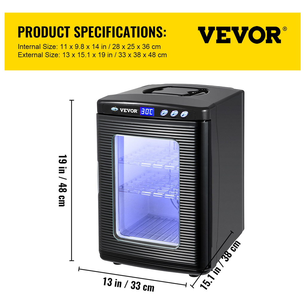 Incubadora de reptiles VEVOR negra de 25 l refrigeración y calefacción de 5 a 60 °C de 12 V/110 V