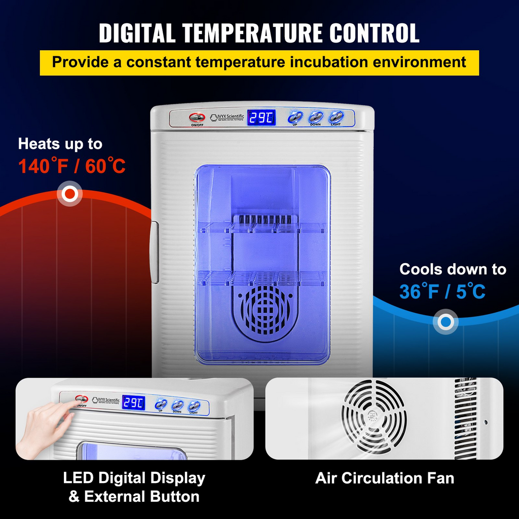 Incubadora de reptiles blanca VEVOR de 25 l refrigeración y calefacción de 5 a 60 °C 12 V/110 V