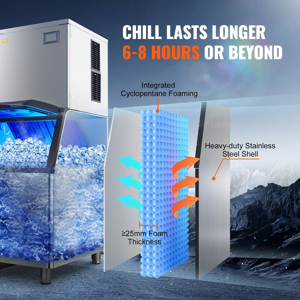 VEVOR Máquina para hacer hielo comercial 360 libras/24 horas con contenedor de almacenamiento grande de 330,7 libras 700 W