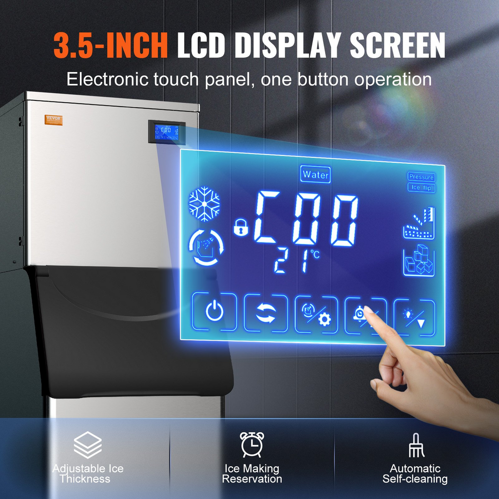 VEVOR Máquina para hacer hielo comercial 360 libras/24 horas con contenedor de almacenamiento grande de 330,7 libras 700 W