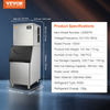 VEVOR Máquina para hacer hielo comercial 360 libras/24 horas con contenedor de almacenamiento grande de 330,7 libras 700 W