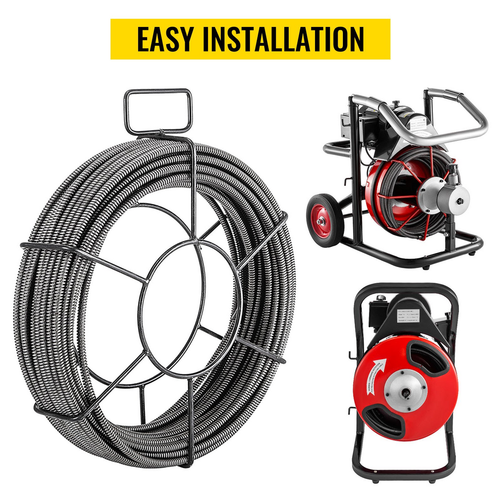 Cable de limpieza de desagües VEVOR de 15mts  x 1/2 pulgada, cable de núcleo sólido, cable de alcantarillado, barrena de drenaje, limpiador de cables, serpiente, tubería de obstrucción, cable de limpieza de desagües JH2