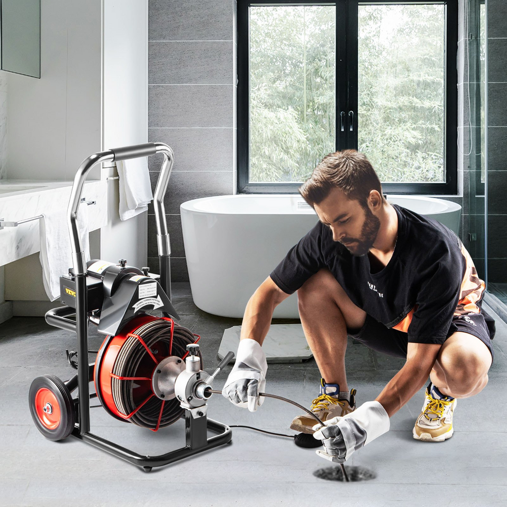VEVOR - Desatascador de desagües de 22 MTS x 3/8 pulgadas con alimentación automática, apto para tuberías de 1" (25 mm) a 4" (100 mm), 370 W, sinfín eléctrico portátil con cortadores JH2