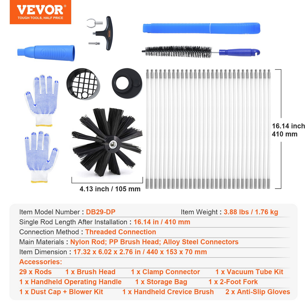 VEVOR - Kit de limpieza de conductos de ventilación para secadora 29 piezas