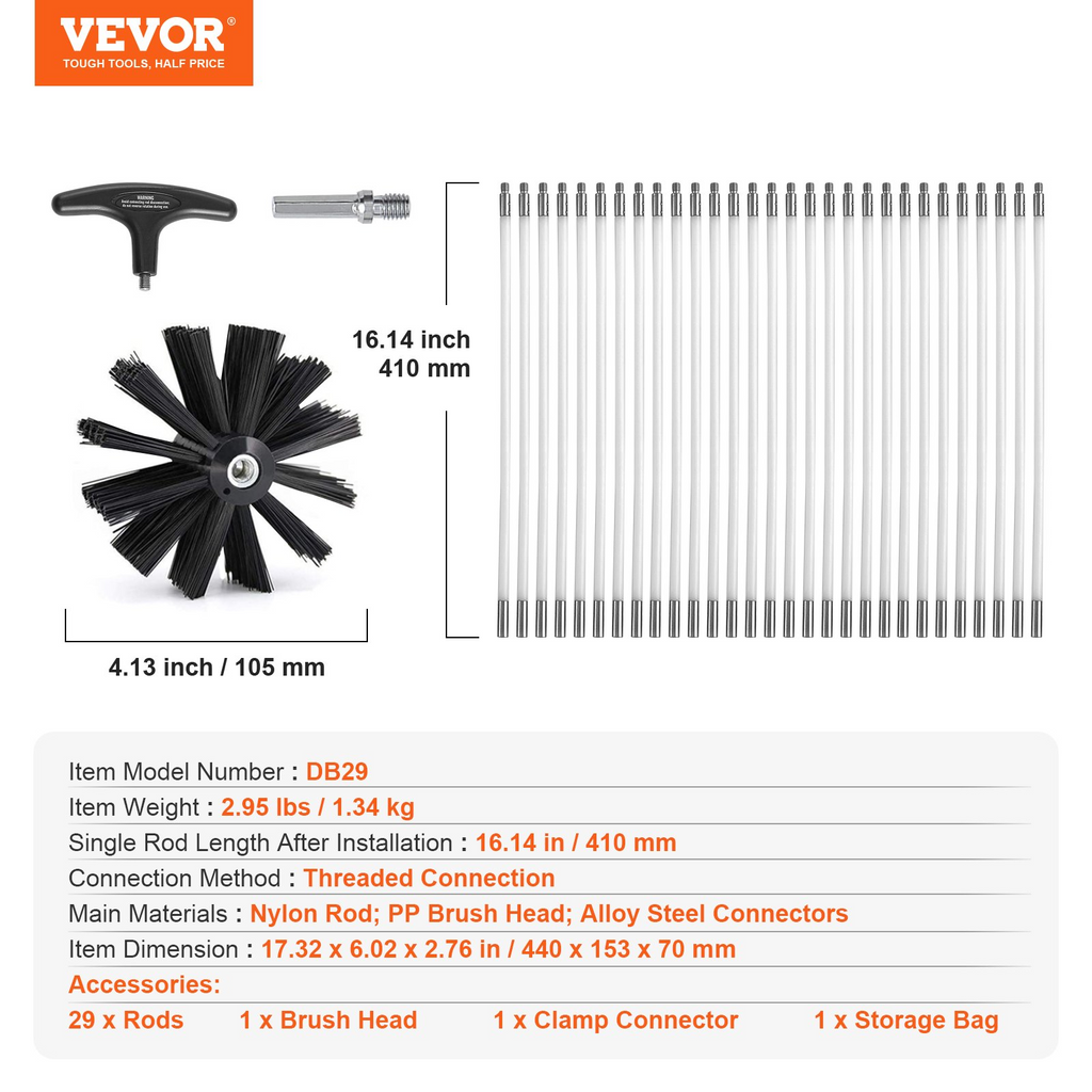 VEVOR - Kit de limpieza de conductos de ventilación para secadora 29 piezas