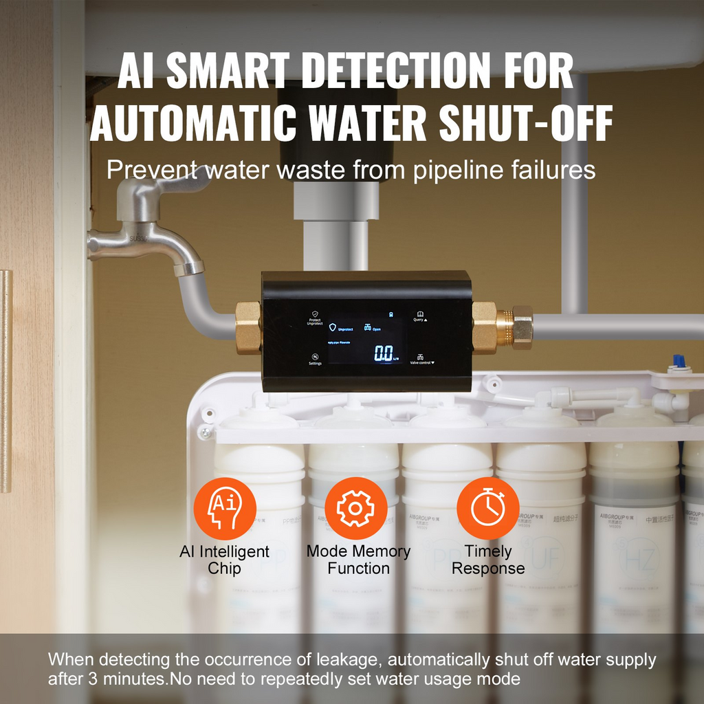 VEVOR Detector de fugas de agua inteligente y apagado automático rango de medición de 2,0 a 4000 l/h 6 modos