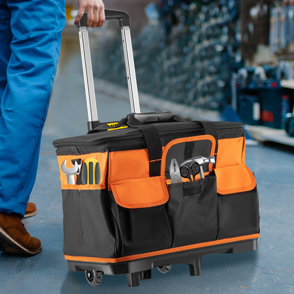 VEVOR Bolsa de herramientas con ruedas de 20 pulgadas y 17 bolsillos con dos ruedas de 2,56 pulgadas capacidad de carga de 198 lb