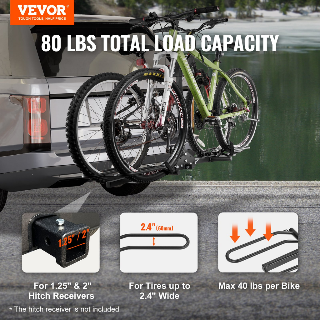 Portabicicletas plegable VEVOR para 2 bicicletas con montaje de enganche para automóvil