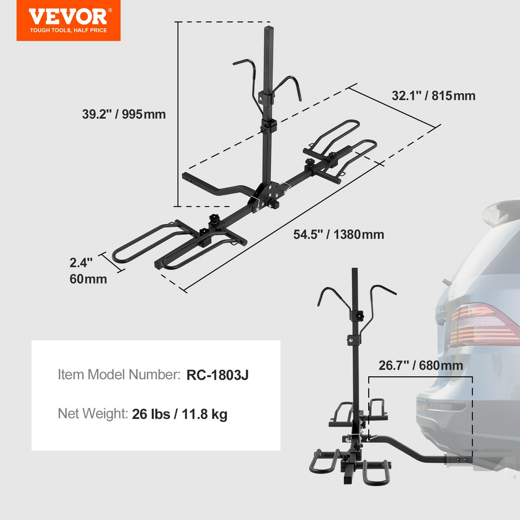 Portabicicletas plegable VEVOR para 2 bicicletas con montaje de enganche para automóvil