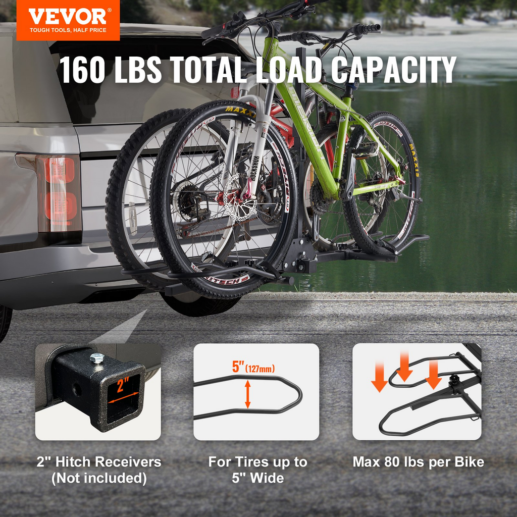 Portabicicletas de enganche VEVOR para 2 bicicletas capacidad máxima de 160 libras