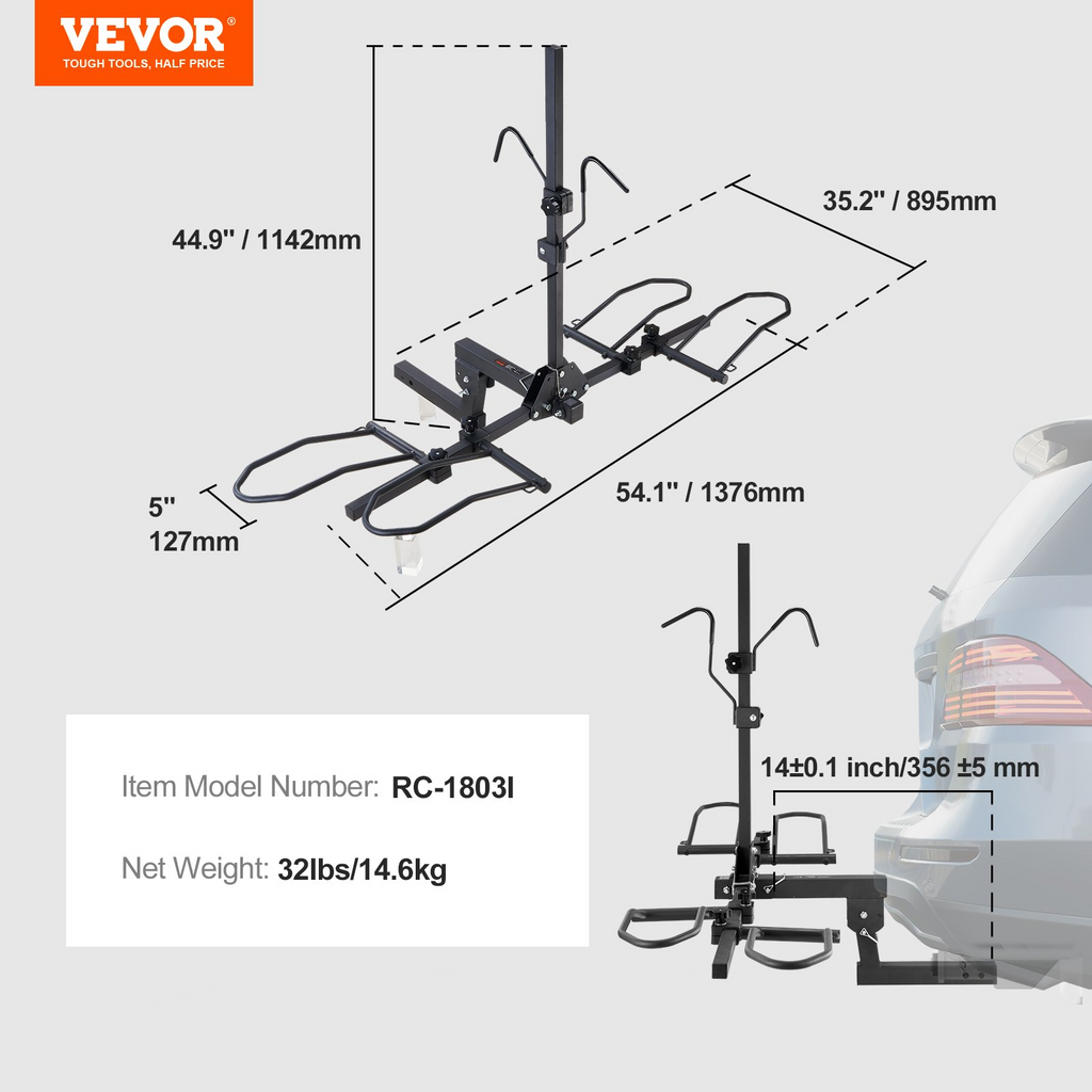Portabicicletas de enganche VEVOR para 2 bicicletas capacidad máxima de 160 libras