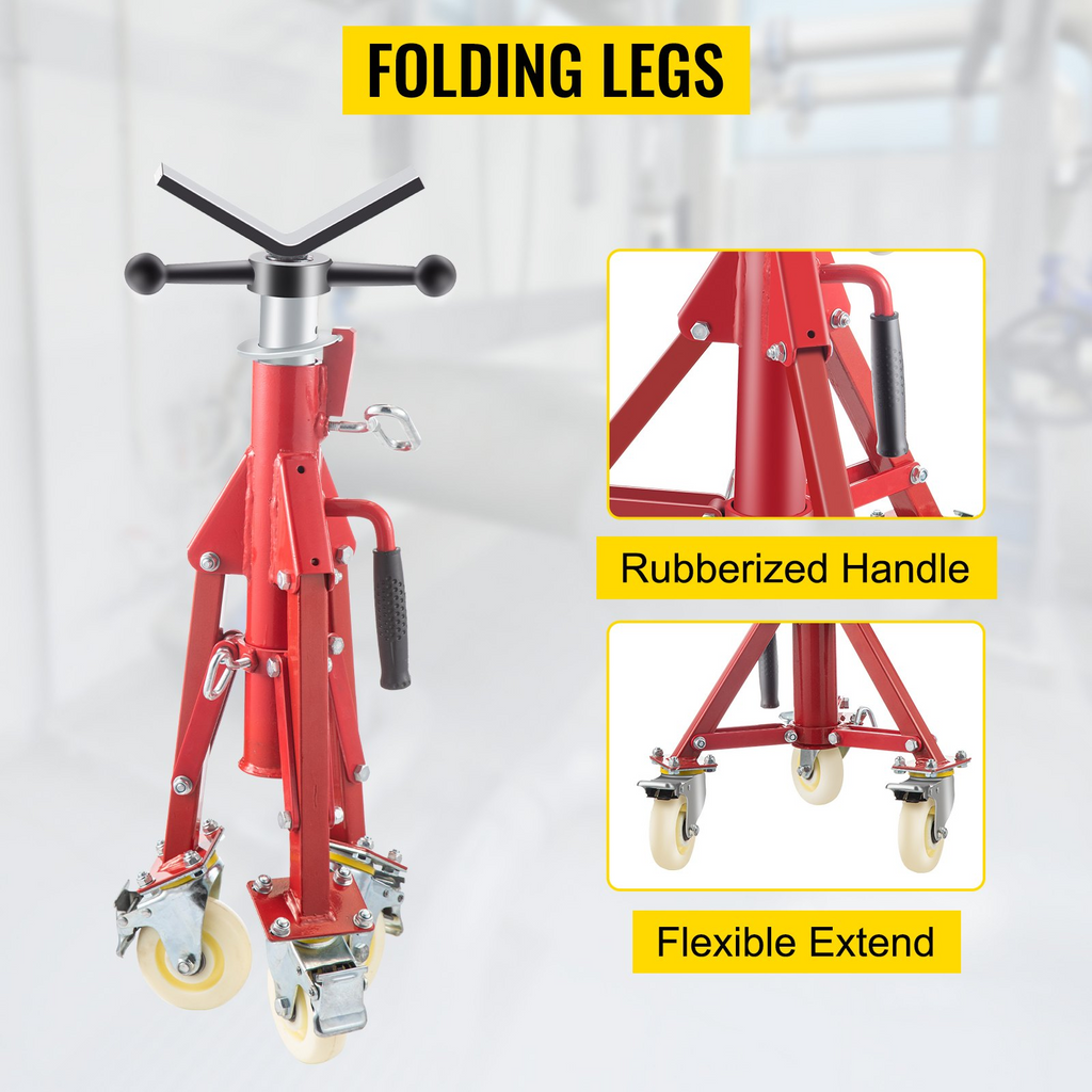 Soporte para tubos VEVOR con cabezal en V altura ajustable de 20 a 37" con ruedas capacidad de 882 lb soportes portátiles plegables de 1/8" a 12"