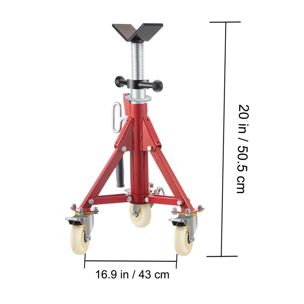 Soporte para tubos VEVOR con cabezal en V altura ajustable de 20 a 37" con ruedas capacidad de 882 lb soportes portátiles plegables de 1/8" a 12"