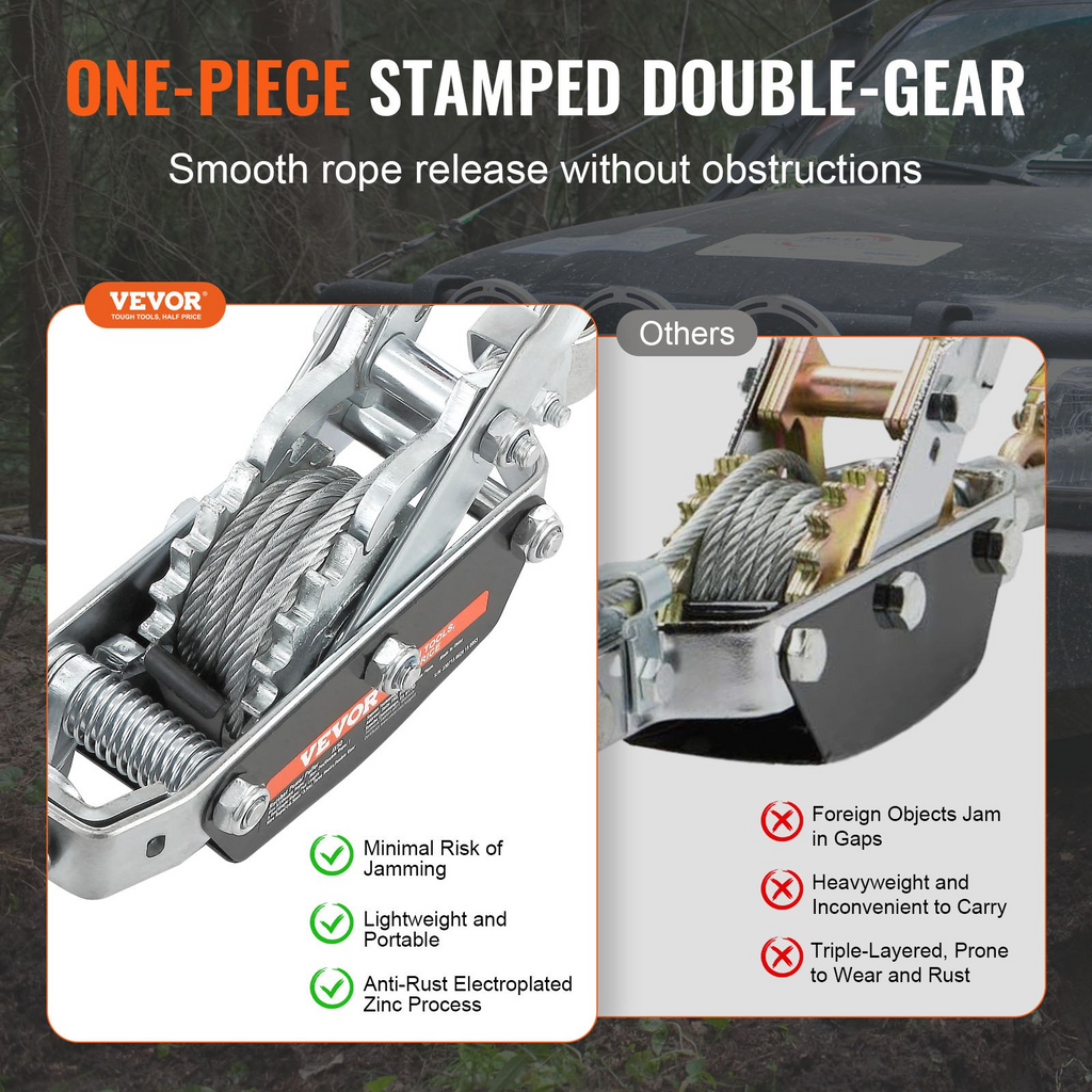 Cabrestante VEVOR capacidad de tracción de 5 toneladas (11 023 lb) cable de acero de 11,5 pies 3 ganchos