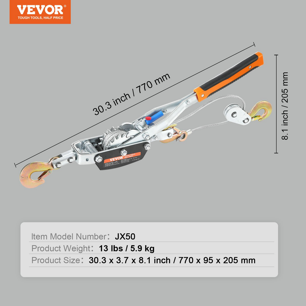 Cabrestante VEVOR capacidad de tracción de 5 toneladas (11 023 lb) cable de acero de 11,5 pies 3 ganchos
