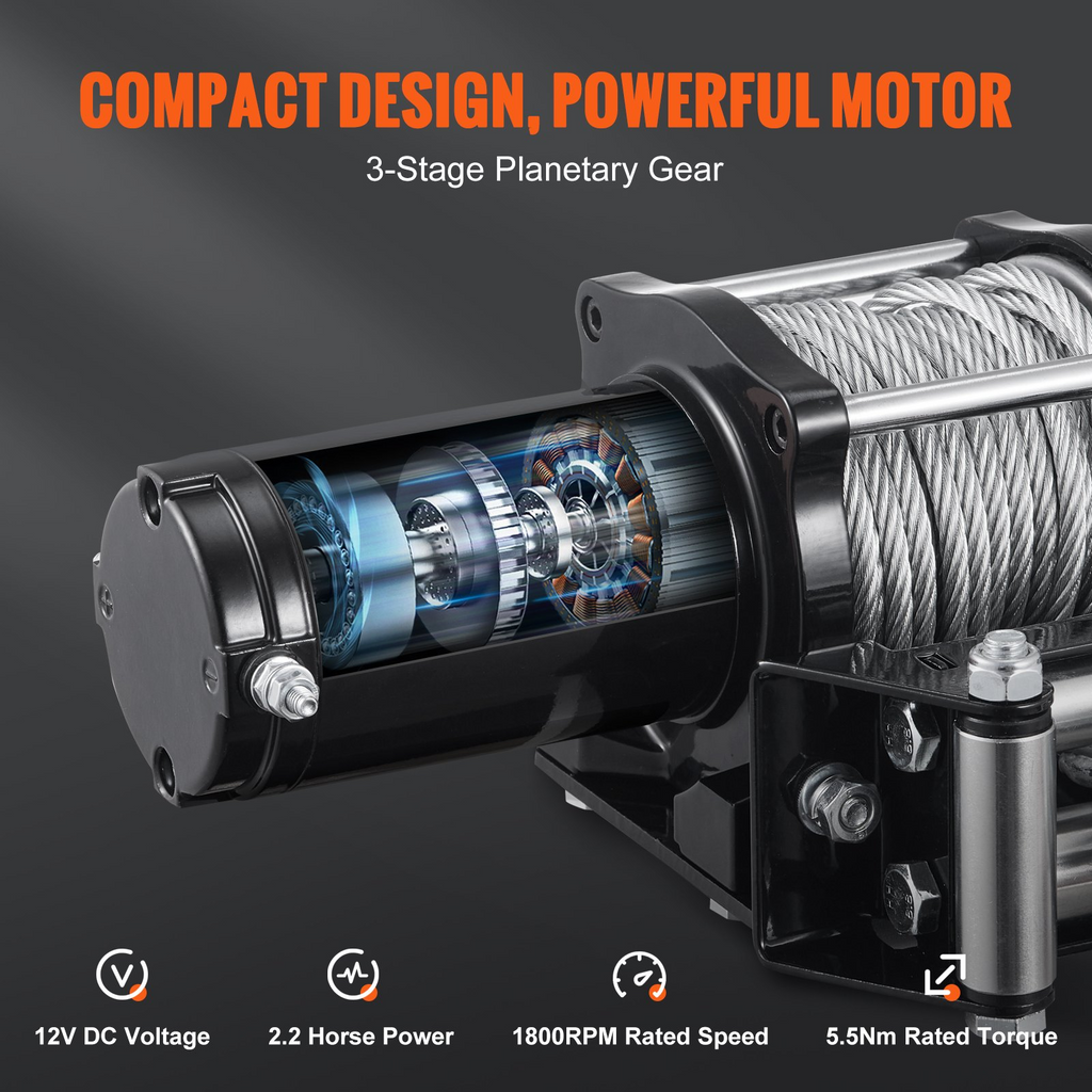 Cabrestante eléctrico VEVOR cabrestante de cuerda de acero con capacidad de carga de 4500 lb y 12 V IP55