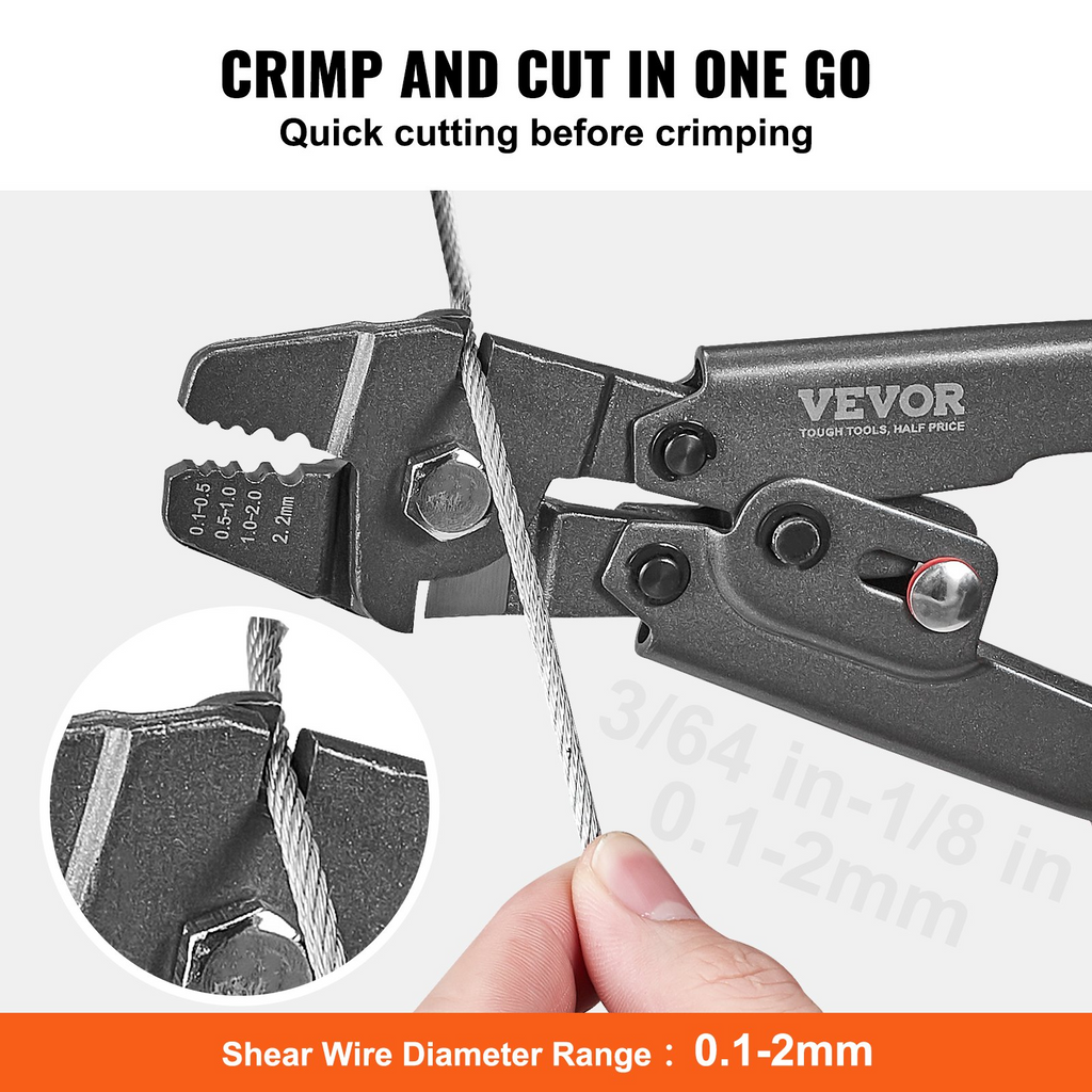 Herramienta de crimpado y cortador de cables de acero VEVOR de 1/64" a 3/32" y 160 hebillas de aluminio,