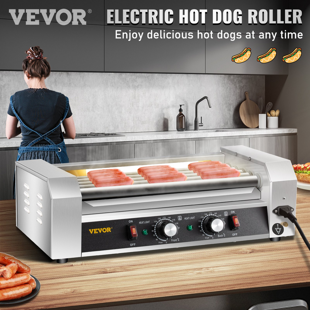 Máquina para Calentar Salchichas de Acero Inoxidable de 750 W con Control de Temperatura Dual Capacidad para 12 Hot Dogs 5 Rodillos
