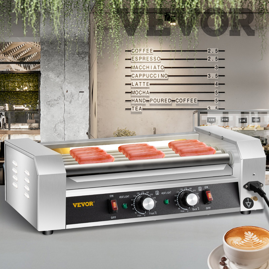Máquina para Calentar Salchichas de Acero Inoxidable de 750 W con Control de Temperatura Dual Capacidad para 12 Hot Dogs 5 Rodillos