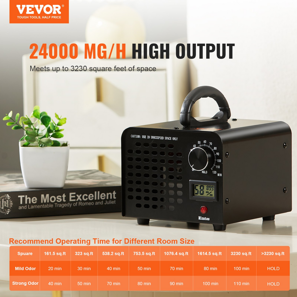 Generador de ozono VEVOR eliminador de olores de máquina de ozono de 24000 mg/h