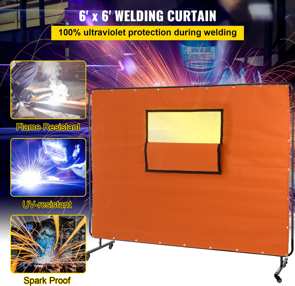 Cortina para soldar VEVOR 6' x 8' con marco de metal y 4 ruedas