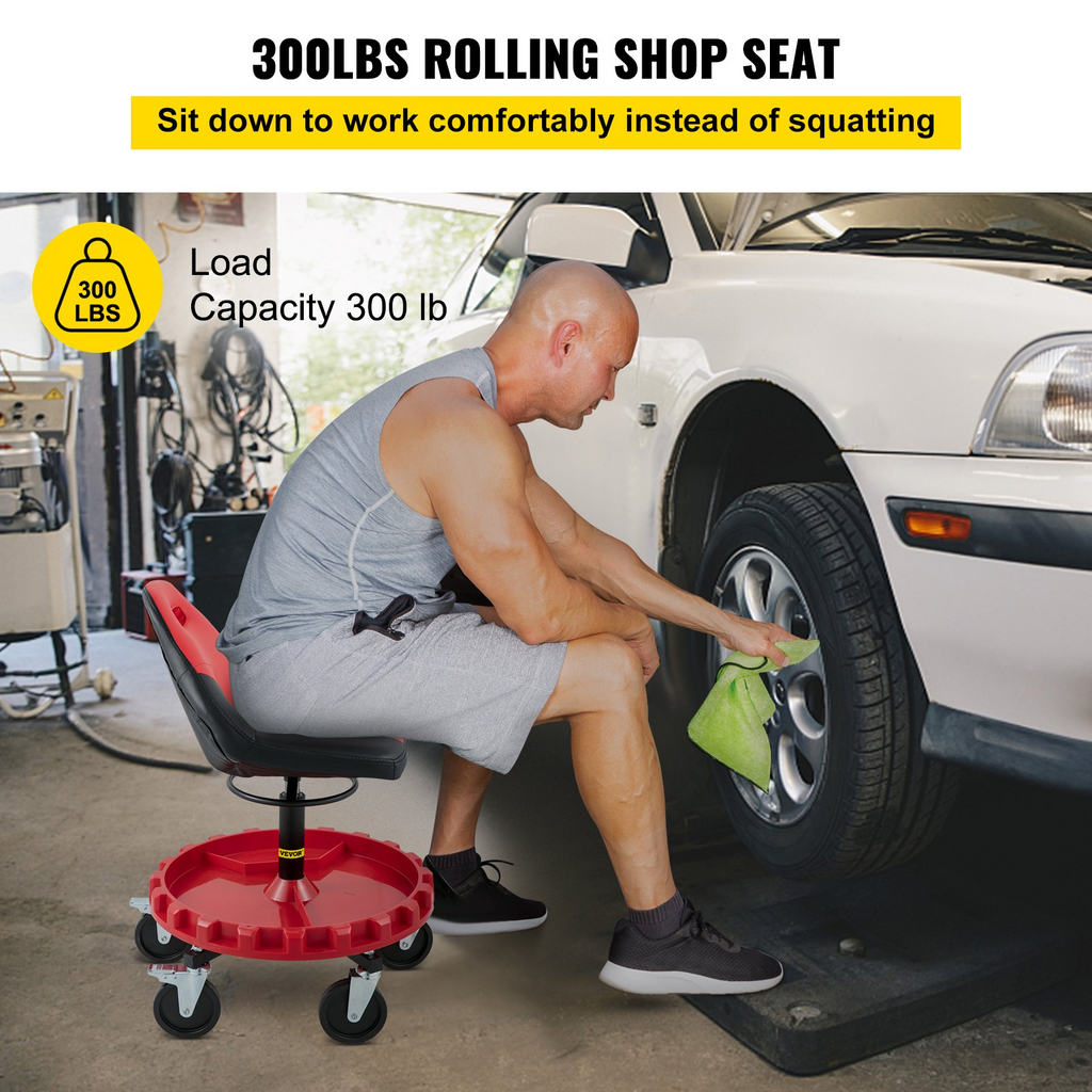 VEVOR Asiento con ruedas capacidad de 300 libras altura ajustable de 18" a 23"