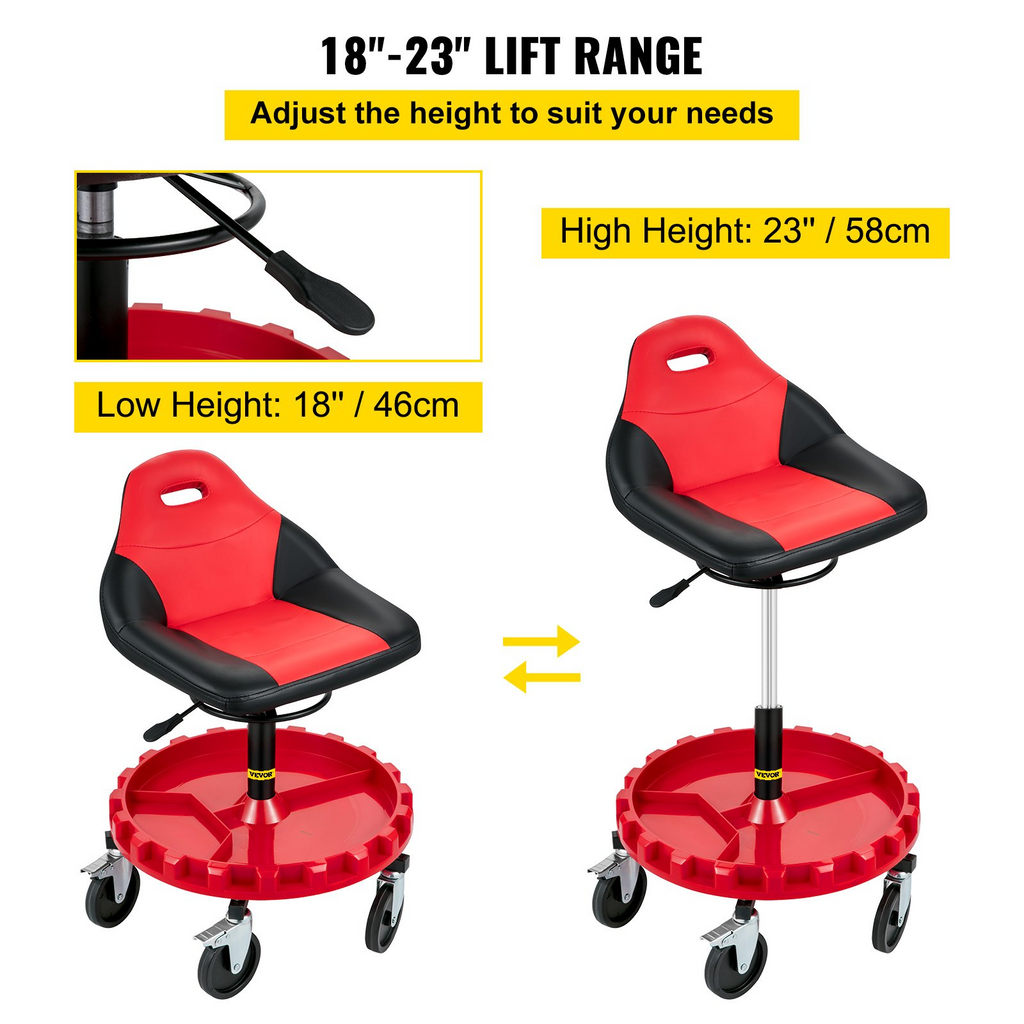 VEVOR Asiento con ruedas capacidad de 300 libras altura ajustable de 18" a 23"