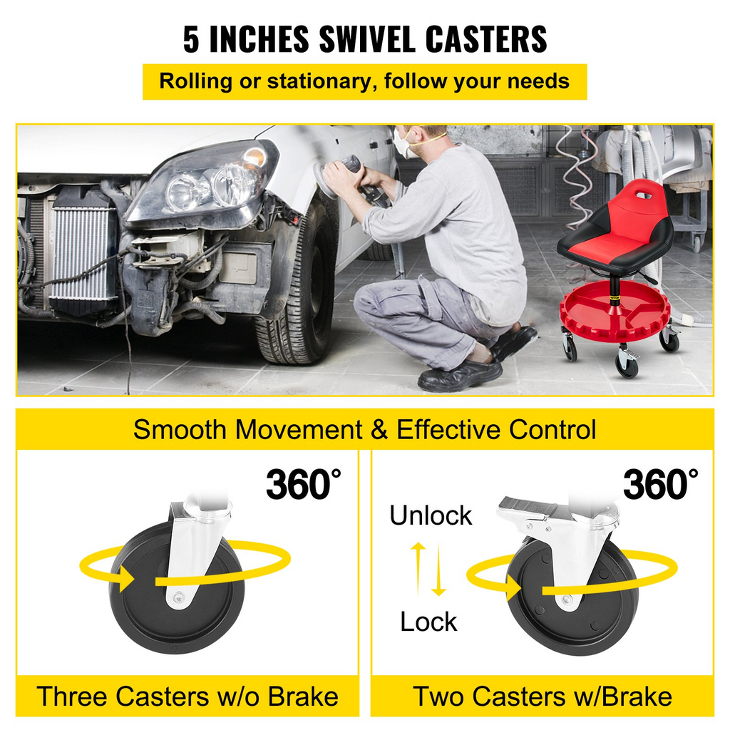 VEVOR Asiento con ruedas capacidad de 300 libras altura ajustable de 18" a 23"