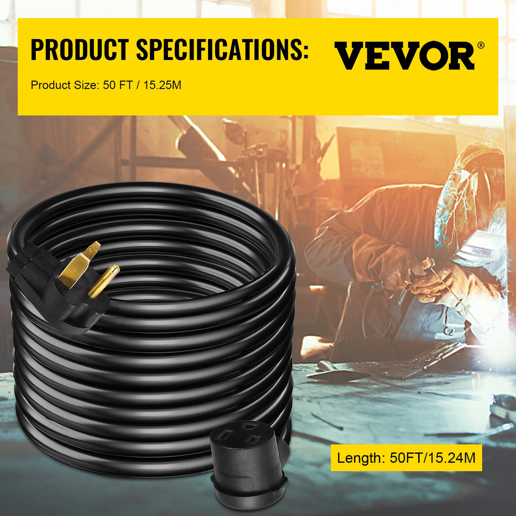 Cable de extensión para soldador VEVOR de 40 A 50 pies 250 V calibre 8