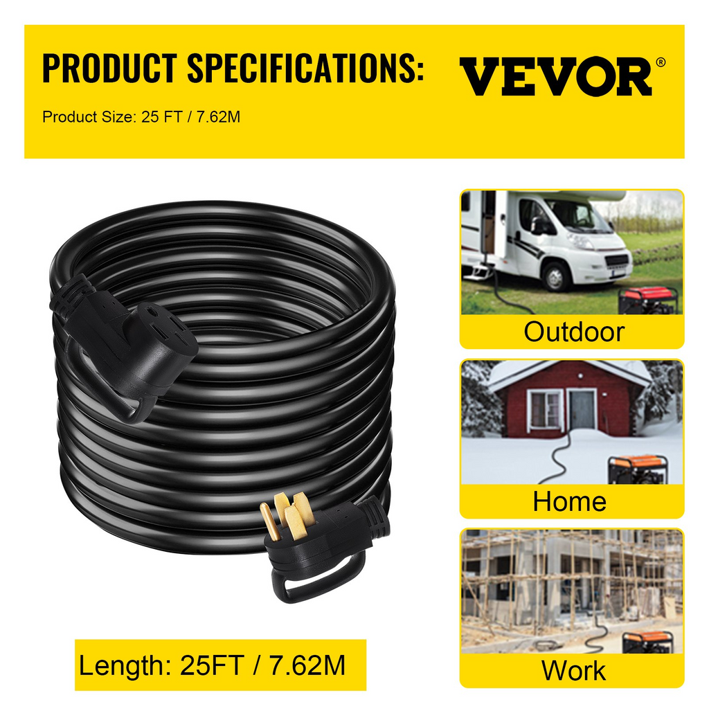 VEVOR Cable de extensión para RV de 25 pies y 50 amperios