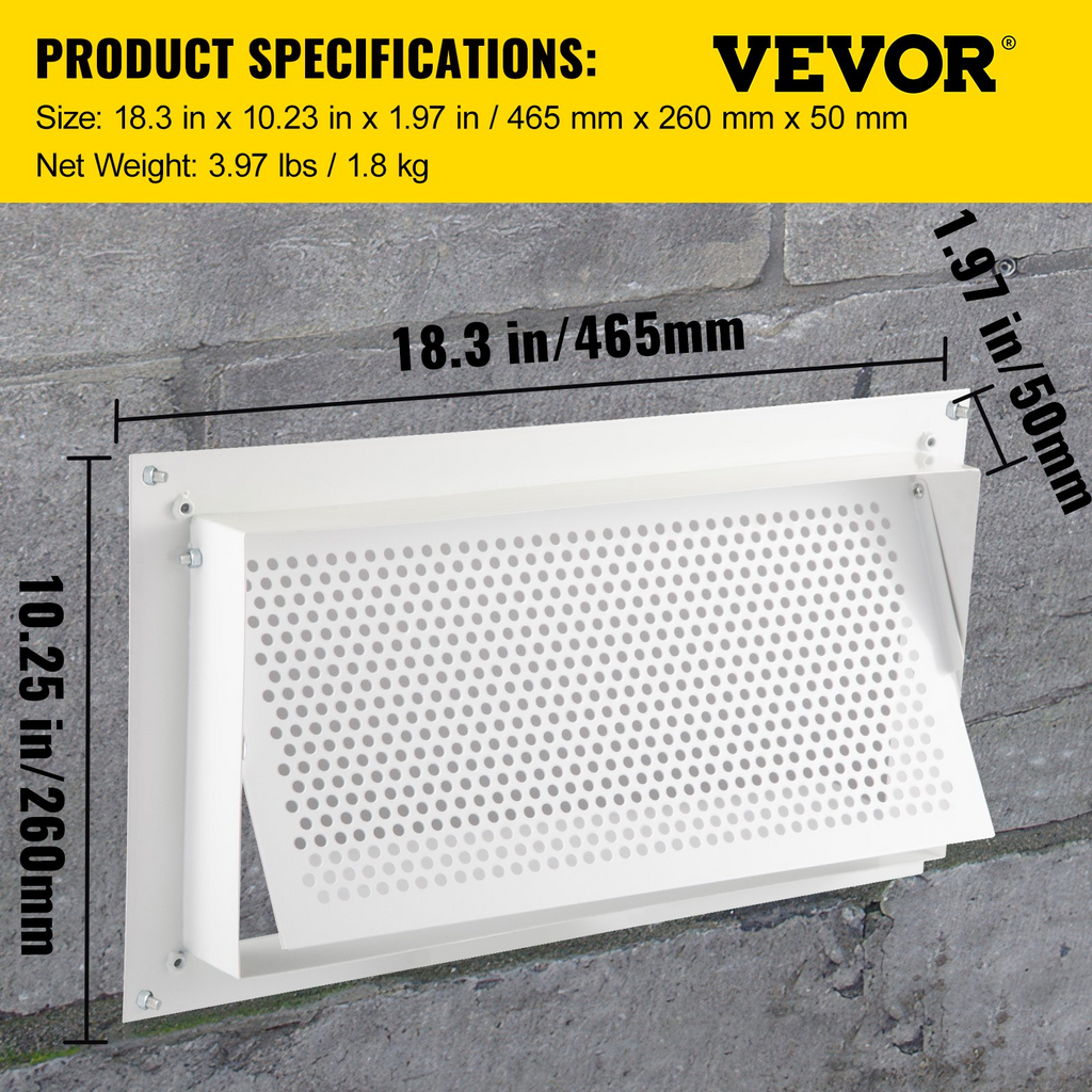 Respiradero para inundaciones 20 cm de alto x 40 cm de ancho x 5 cm de profundidad color blanco