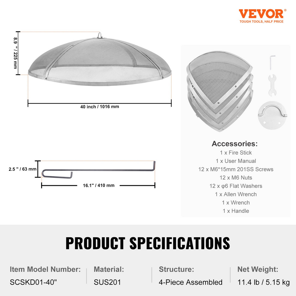 VEVOR - Pantalla protectora redonda para fogatas de 40"