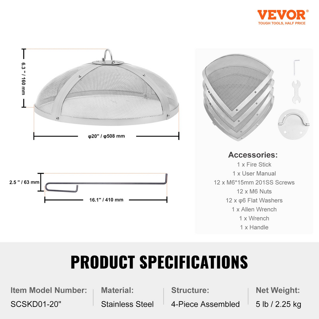 VEVOR - Pantalla protectora redonda para fogatas de 20"