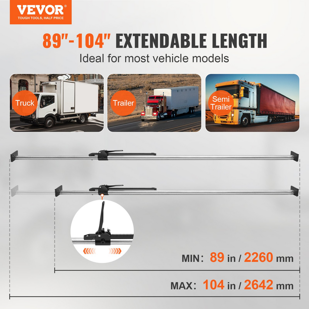 Barra de carga VEVOR con trinquete ajustable de 89" a 104" con capacidad de 309 lb