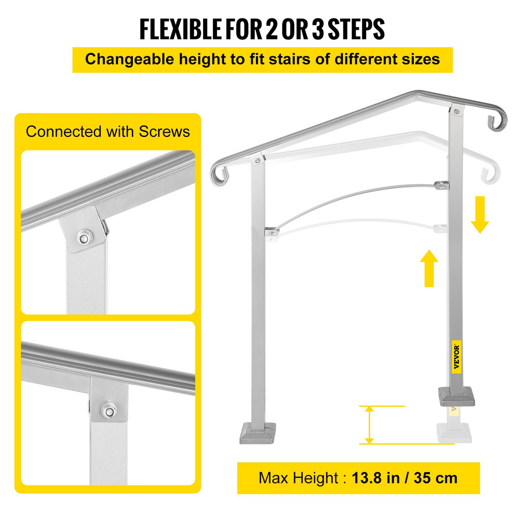 VEVOR Pasamanos de escalera para exteriores aptos para 2 o 3 escalones