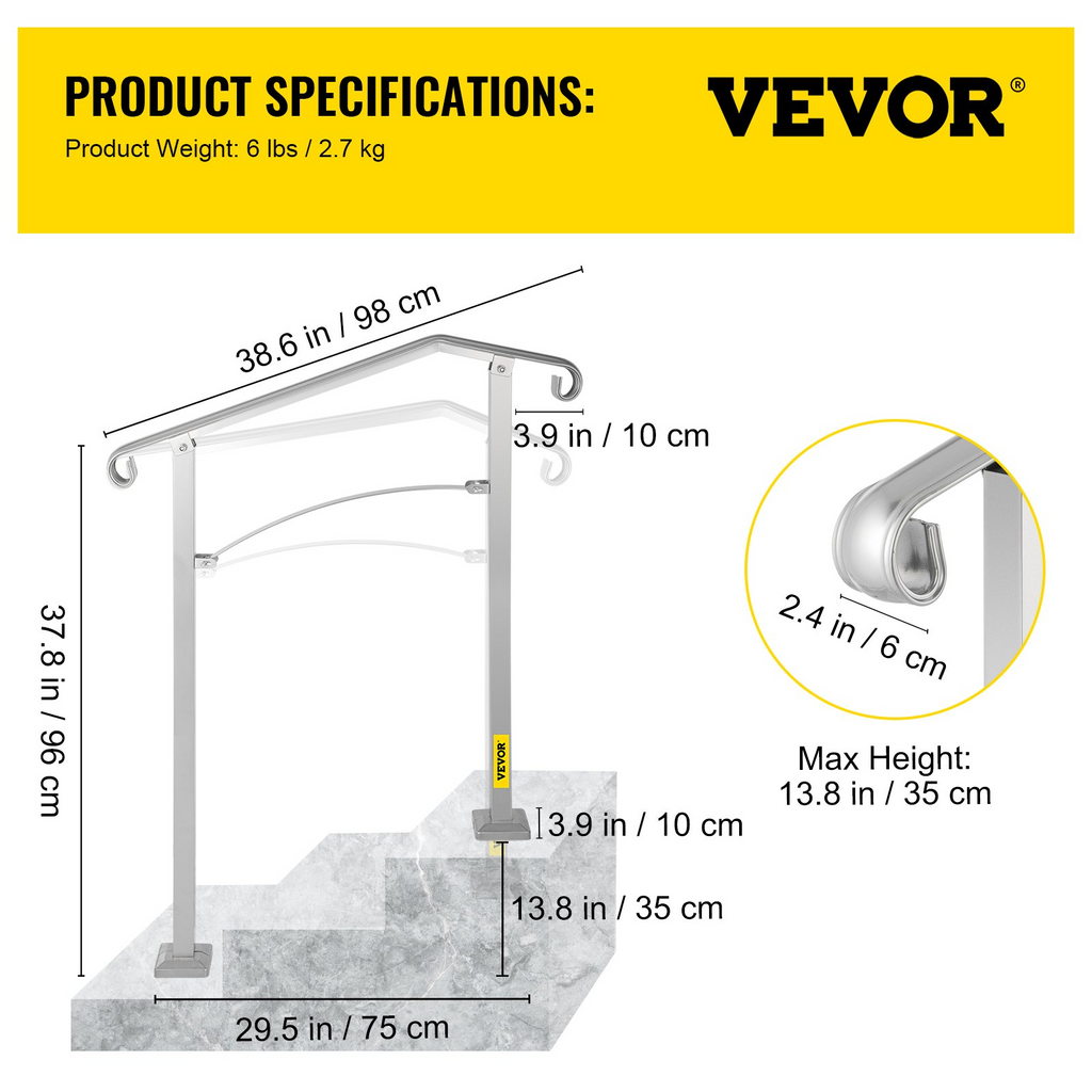 VEVOR Pasamanos de escalera para exteriores aptos para 2 o 3 escalones