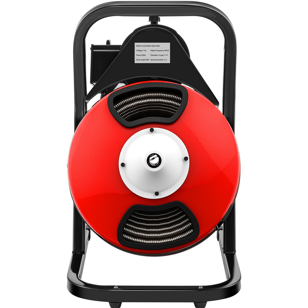 VEVOR 15 MTS x1/2Inch - Máquina limpiadora de desagües, barrena eléctrica para desagües con 4 cortadores e interruptor de pie, máquina limpiadora de desagües para tuberías de 2" a 4"