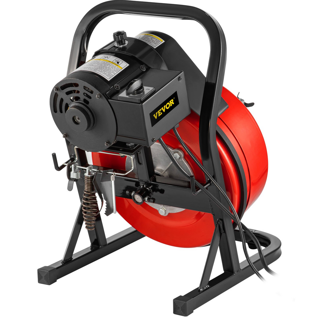 VEVOR 15 MTS x1/2Inch - Máquina limpiadora de desagües, barrena eléctrica para desagües con 4 cortadores e interruptor de pie, máquina limpiadora de desagües para tuberías de 2" a 4"
