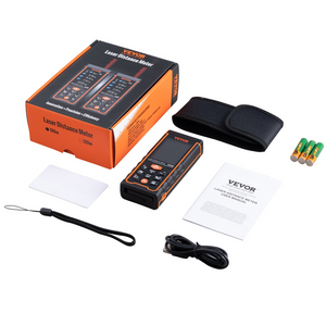Medidor láser VEVOR 328 pies medición de distancia láser con precisión de ±1/16'' y almacenamiento de 100 grupos ft/m/in/ft+in pantalla LCD de 2,4''