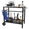 Carrito de comedor para parrilla de exterior con estante doble móvil con 2 ruedas