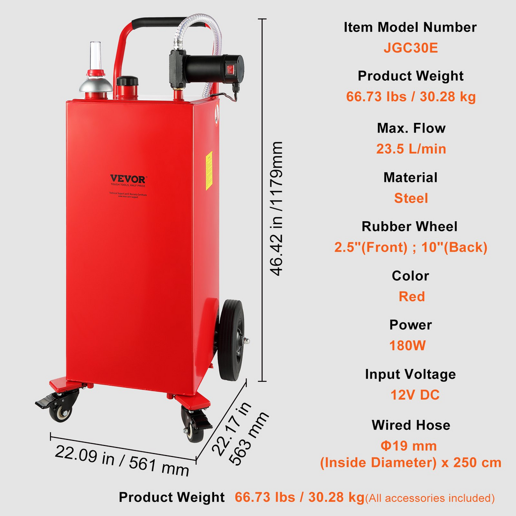 VEVOR Tanque de combustible portátil de 30 galones, 23,5 l/min, 180 W, con ruedas de bomba eléctrica, tanque de almacenamiento de transferencia de combustible para aceite lubricante diésel JH2