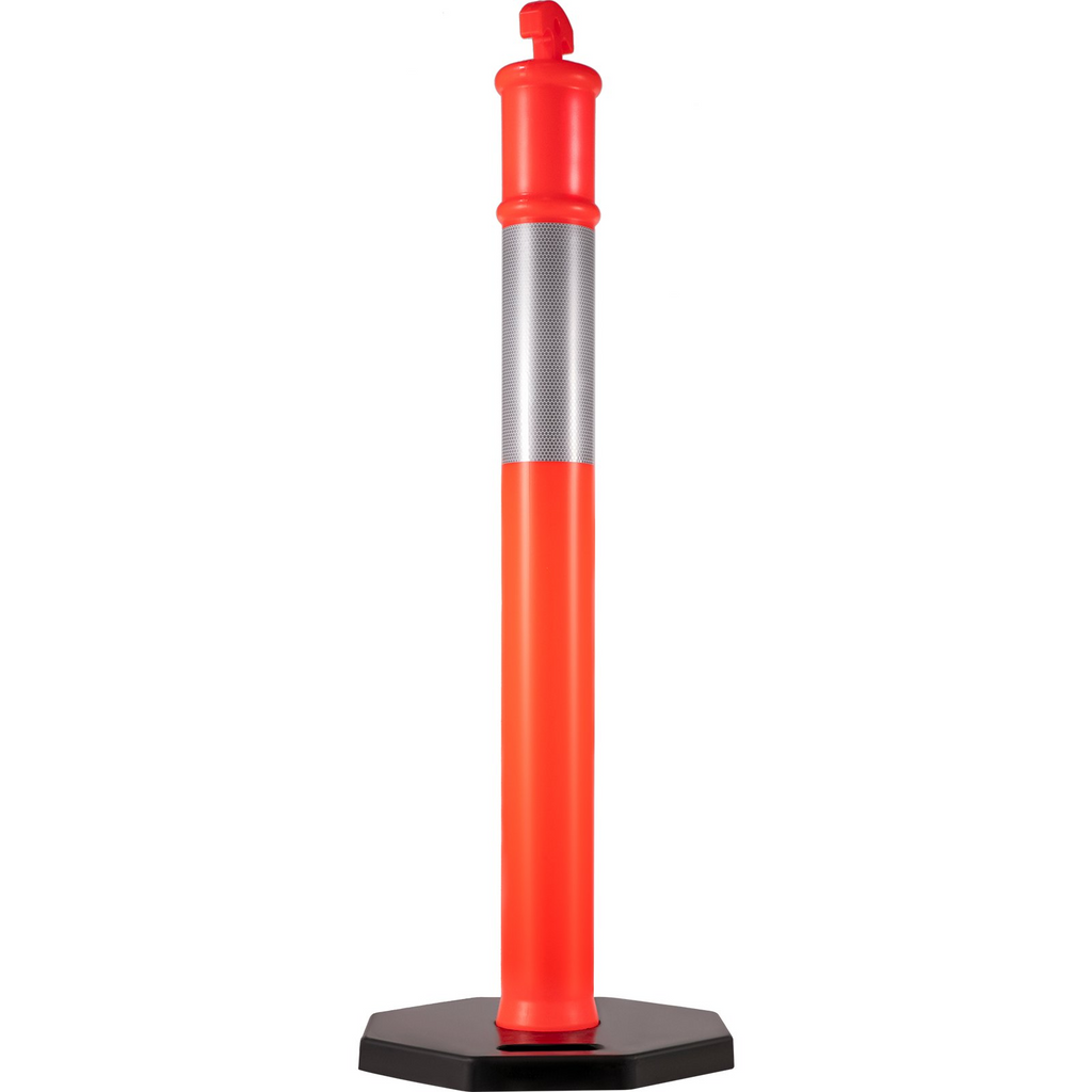 Paquete de 3 postes delineadores de tráfico de 44 pulgadas de altura con base de goma de 16 pulgadas banda reflectante de 10 pulgadas