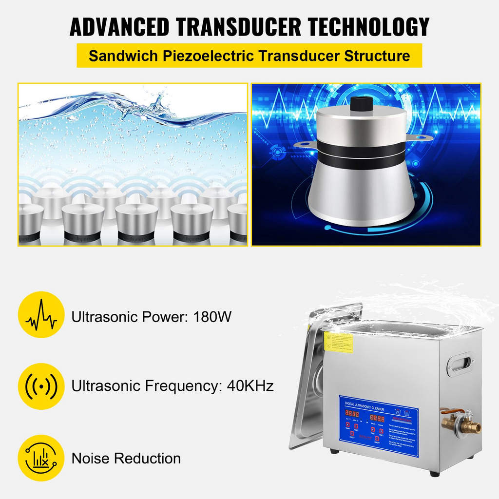 Limpiador ultrasónico comercial VEVOR 6 l de 40 kHz con temporizador digital y calentador de 110 V