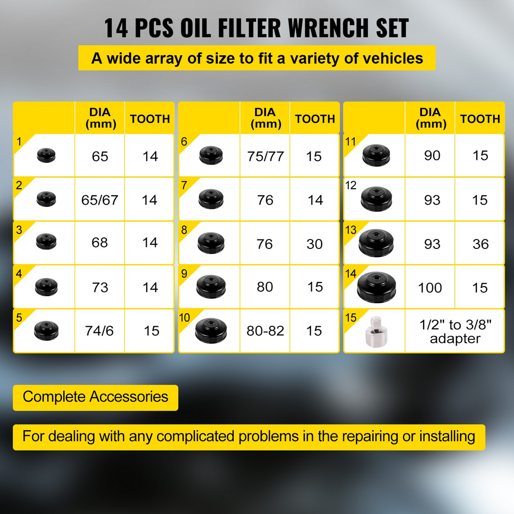 Juego de llaves de filtro de aceite VEVOR 14 piezas de 3/8"