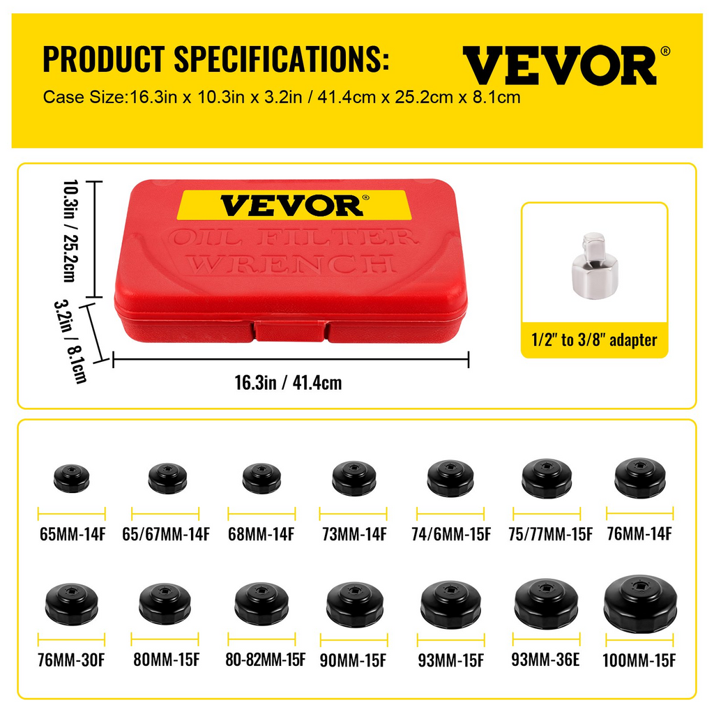 Juego de llaves de filtro de aceite VEVOR 14 piezas de 3/8"